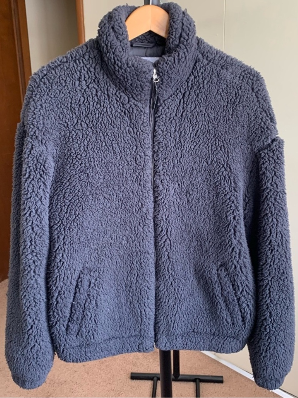 Urban Outfitters charcoal plush thick cozy fully lined sherpa zip up jacket